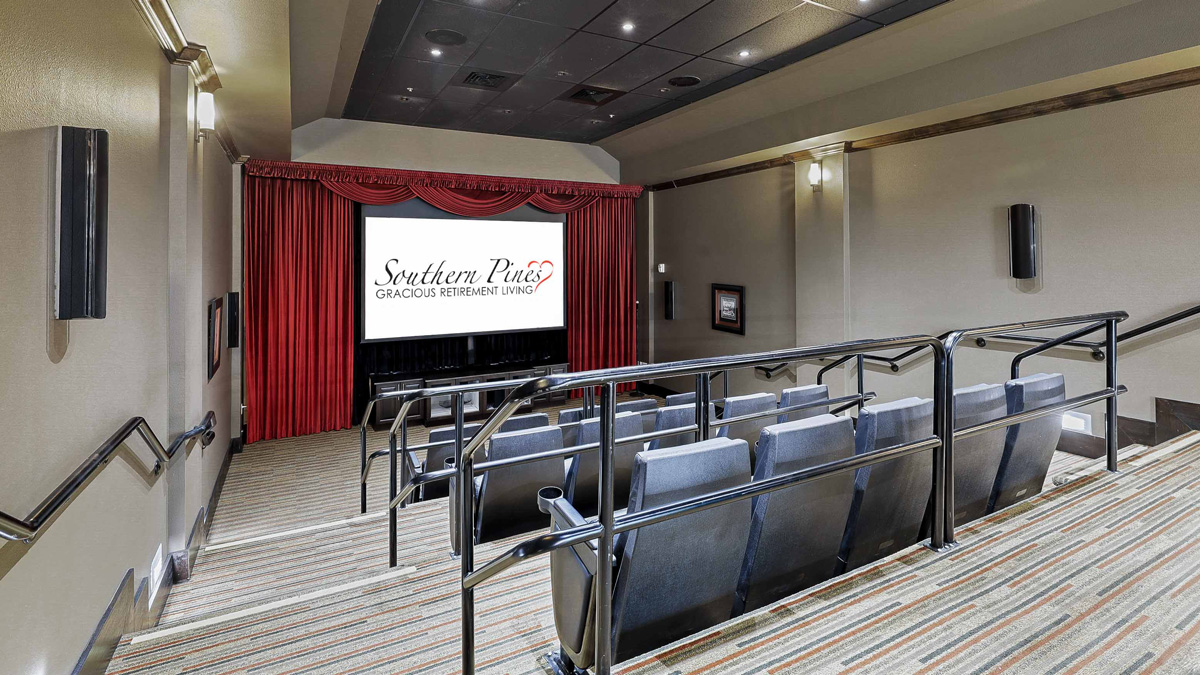 The theater room at Southern Pines